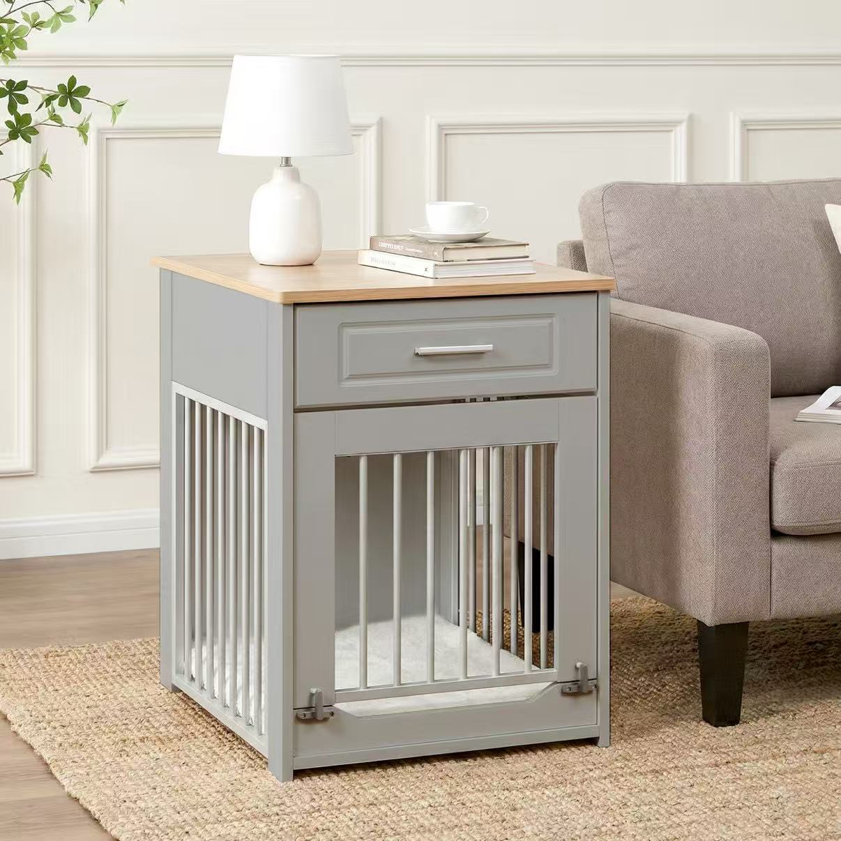 Dog crate in living room
