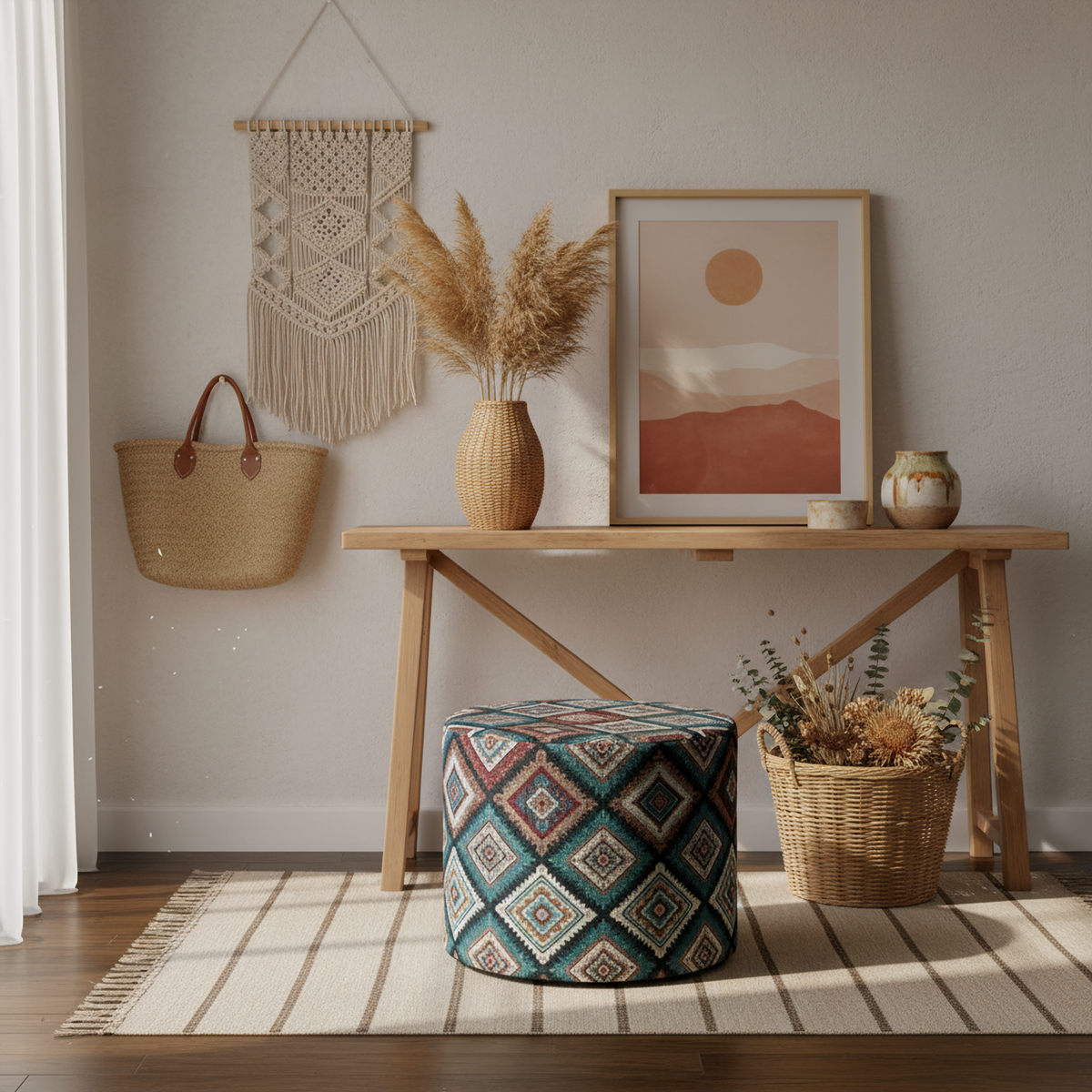 Ottoman in bohemian setting